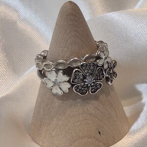 Two PANDORA Ale Rings!  Lot Of 2.  Sterling Silver Floral Band Ring Sizes 8 & 6